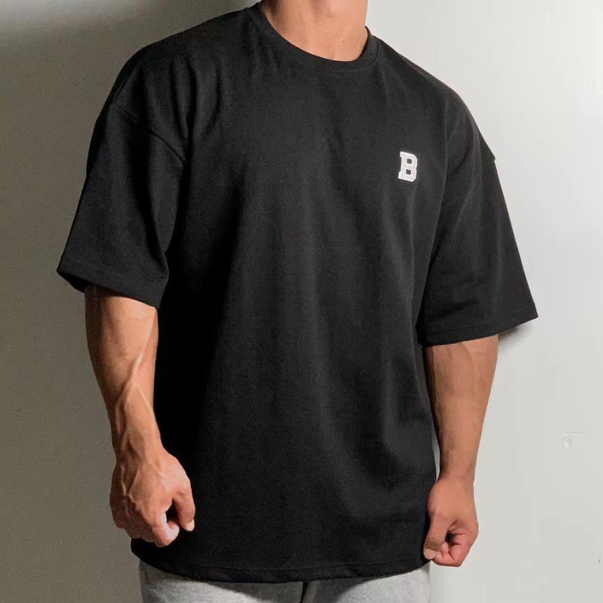 Men’s Oversize Drop Shoulder Muscle T‑Shirt Loose Fit Gym Fitness Streetwear