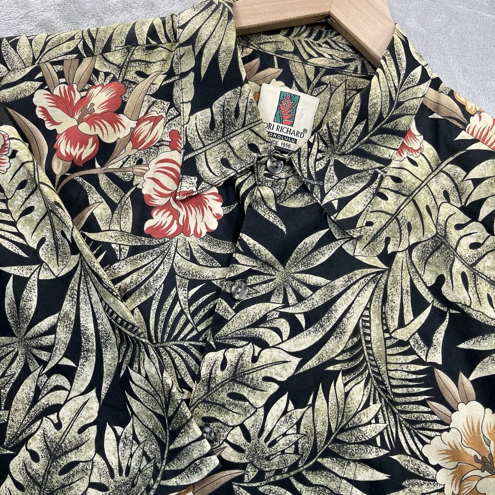 Tori Richards Honolulu Button Down Large Floral Hawaiin Cotton Lawn USA Vintage