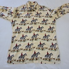 VTG 70s Gant AOP Equestrian Horse Hunting Print Long Sleeve Button Shirt Mens M