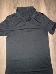 lululemon Men’s Solid Black Short Sleeve Polo Shirt Collared Button Logo L