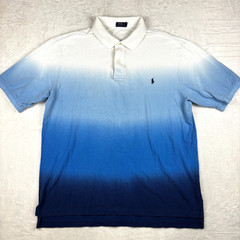Polo Ralph Lauren Polo Shirt Mens 2XLT Tall White Blue Ombre Cotton Pony