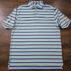 Peter Millar Summer Comfort Mens Medium Blue Green Striped Golf Polo Shirt Logo