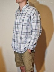 Northern Apparel Mens L Blue/Green Plaid Woven Cotton LS Shirt Pockets