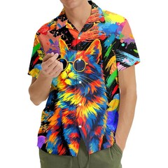 Colorful Cat Hawaiian Shirt Mens Womens Aloha Beach Fun