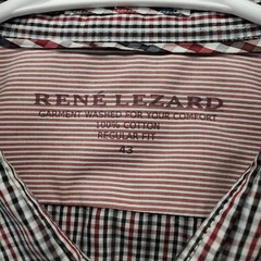 René Lezard Shirt Men Size 43 Multi Plaid Regular Fit Chest Pocket High Low Slit
