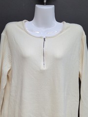 DAZY Solid Color Front Zipper Long Sleeve Casual Men’s T Shirt Small Ivory