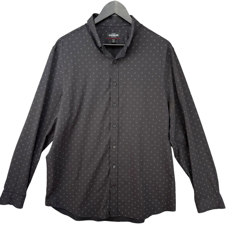 Express Performance Extra Slim Mens Large Black Micro Dot Stretch Dress Shirt L
