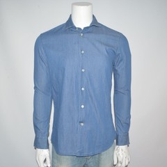 ROBERT TALBOTT Tailored Fit Washed Lightweight Denim Pindot Blue Jean Shirt Sz M