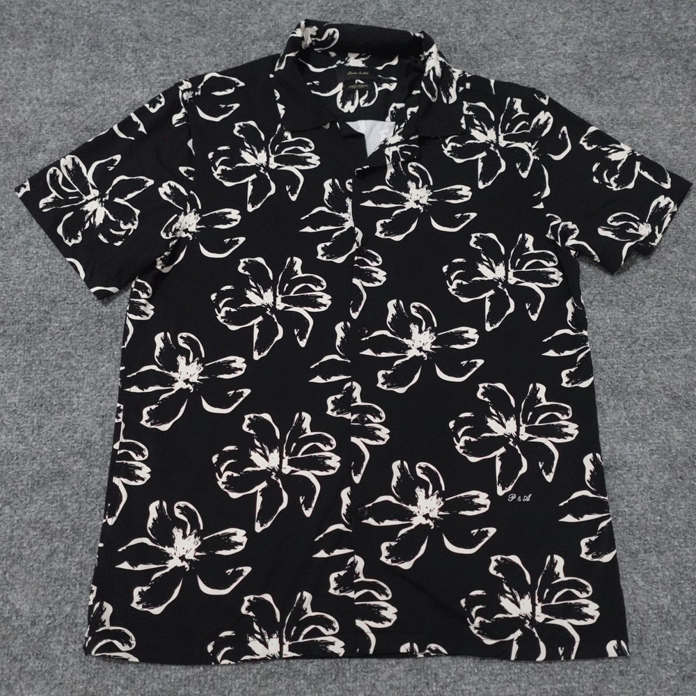 Porter and Ash Shirt Mens L Black Floral Camp Kinetic Stretch Button Up 0713