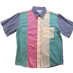 Irvine Park Gingham Patchwork Shirt Mens Medium Short Sleeve Multi Color Button