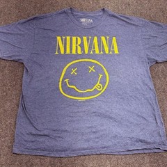 Nirvana Mens XXL Blue Heather Smiley Face Graphic T-Shirt