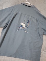Hook Tackle Shirt Mens Extra Large Embroidered Marlin Fishing Loop Collar Camp