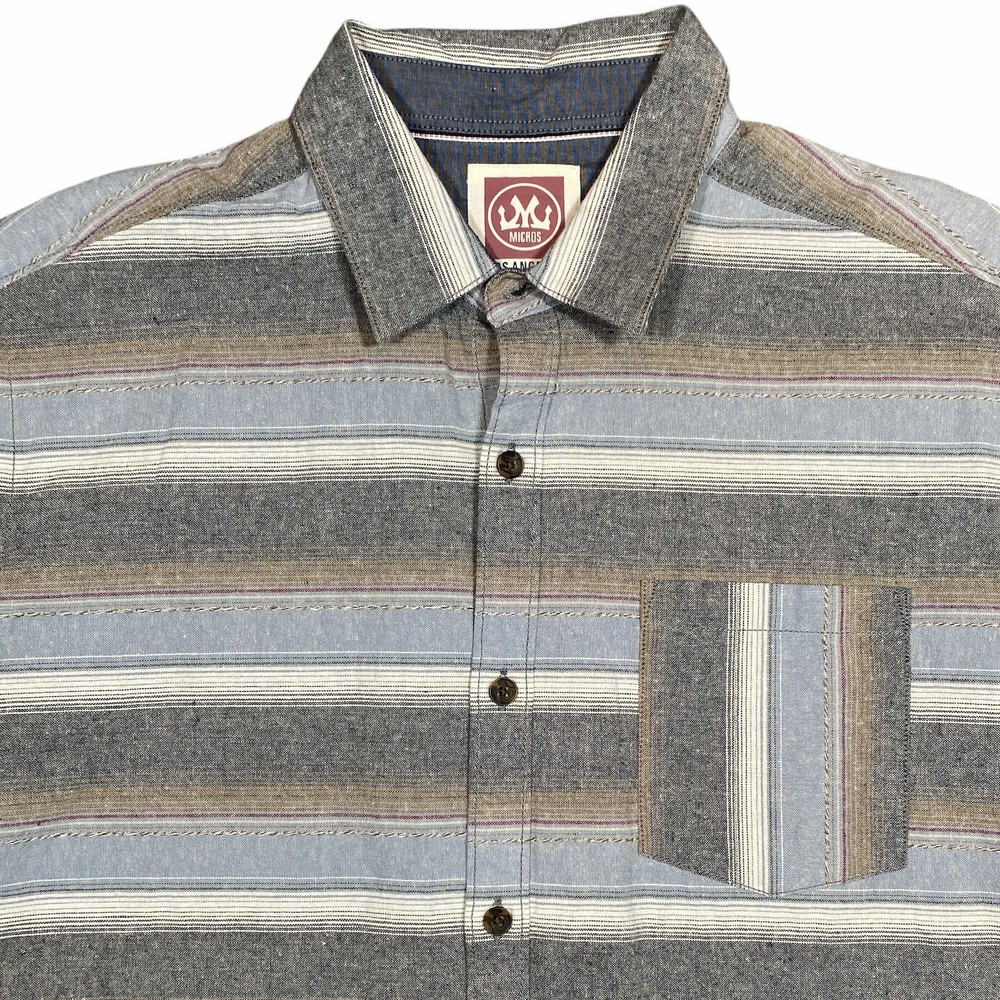 Micros Men’s Striped Button Down Shirt Size Medium Front Pocket
