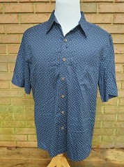 Roundtree & Yorke Button Down Shirt Mens Sz L Dark Blue White Print