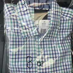 Linea Uomo Gingham button Up Short Sleeve Shirt Men’s L Navy/Teal NWT