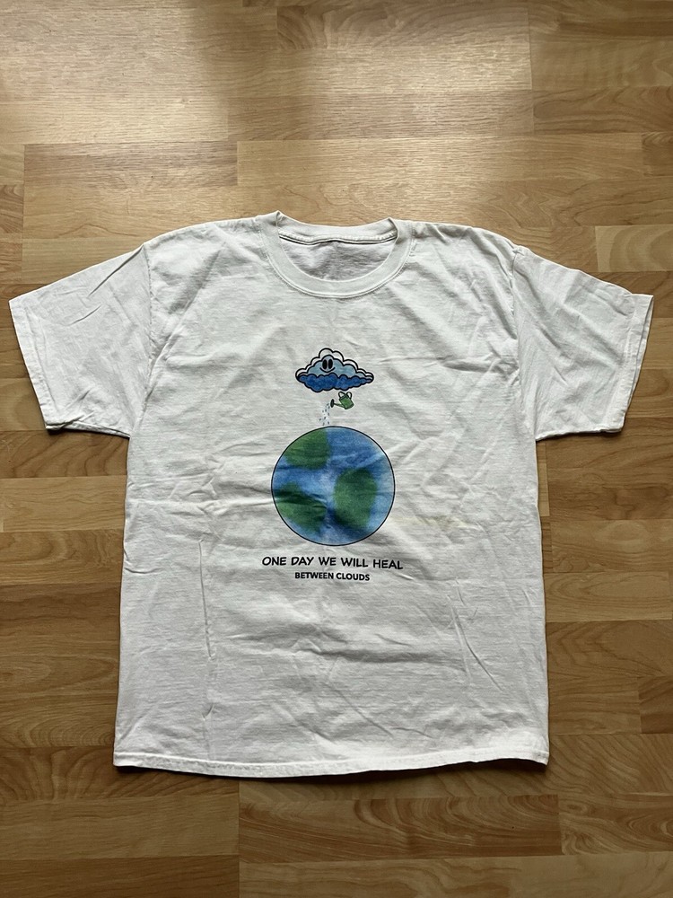 “One Day We Will Heal Between Clouds” White T-shirt Mens Large