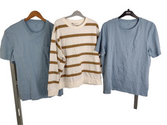M&S Men’s Top Size L 3Pcs Bundle Blue Plain Tee & White Striped Sweat Top NEW