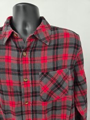 Field & Stream Flannel Shirt Medium Red Gray Plaid Pocket Casual Hiking Men
