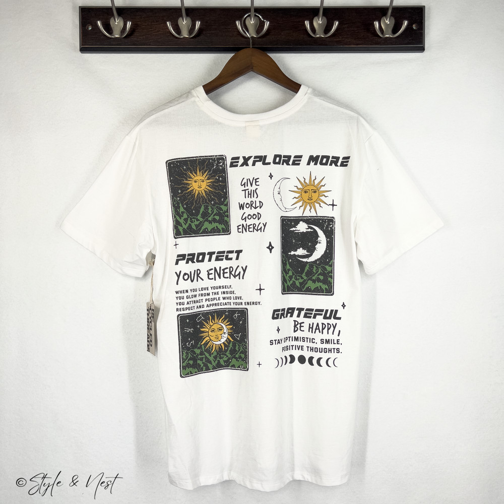 Recycled Threads Sun Moon Tarot Tee Large Celestial Y2K Hippie