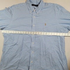 Ralph Lauren Gingham Button Down Dress Shirt Sz XL Blue White Preppy Flesh Pony