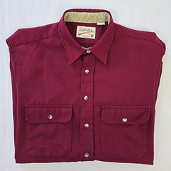 Vintage 90s Cabela’s Polyester Knit Button Shirt Burgundy Red Mens L Made in USA