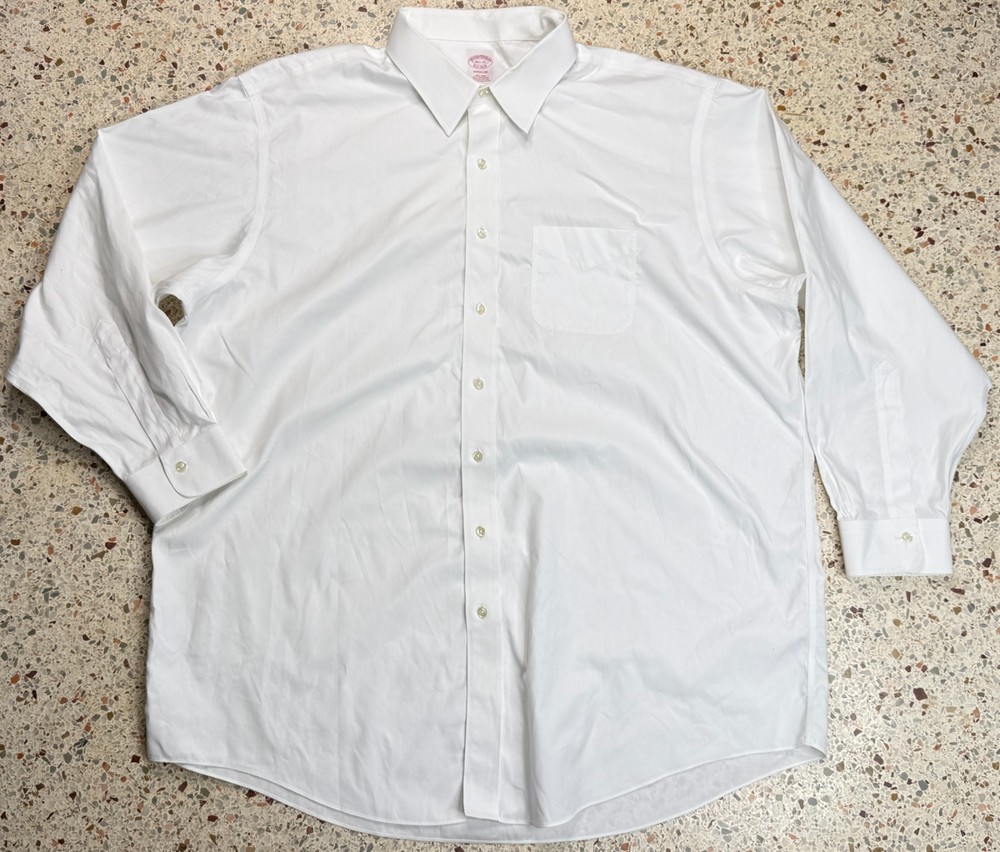 Brooks Brothers Madison Men White Button Up Long Sleeve Dress Shirt Size 18.5-35