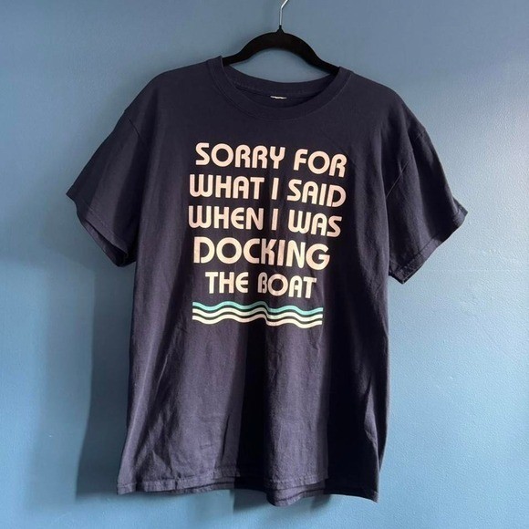 Boat Docking Tee Men’s Size Medium Navy Blue Preppy Nautical T Shirt Coastal