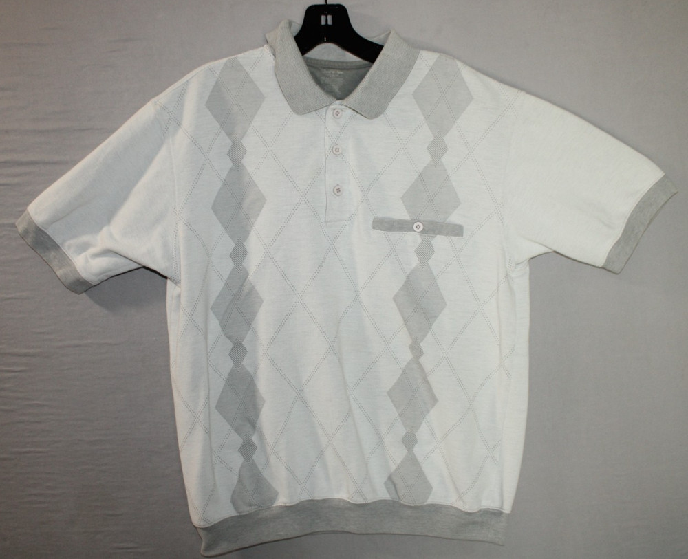 David Taylor White Argyle Polo Shirt with Front Pocket Normal Fit Golf