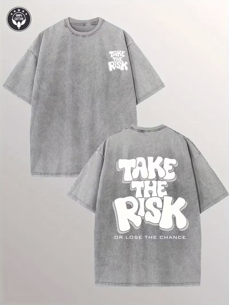 1pc Double-Sided Washed TAKETHERISK Printed T-Shirt High-Quality Batik Cotton Re