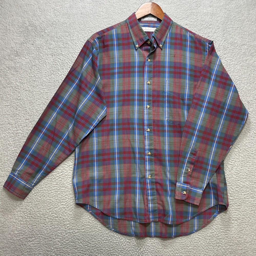 LEVIS Colorgraphs Button Up Shirt Mens Large Red Blue Plaid Poly Casual
