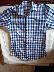 Van Heusen Gingham Flex mens short sleeve button-up shirt pocket blue white S