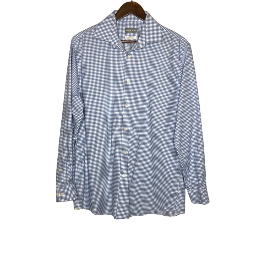 Michael Kors Blue Button Down Regular Fit Airsoft Stretch Size 16 32/33 Non Iron