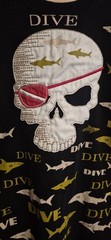 Ed Robinsons Diving Adventures Large Appliqued Pirate Shark Hawaii Black EUC