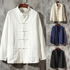 Stylish Men’s Solid Color Blouse Jacket for Traditional Kung Fu Tai Chi