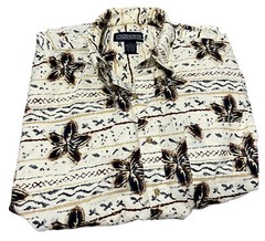 Crossings Vintage Hawaiian Shirt Large Tropical Floral Aloha Beige Retro Resort