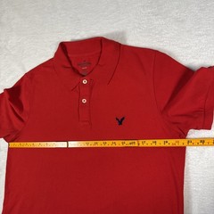 American Eagle Medium Red Polo Core Flex Classic Fit Navy Eagle Logo