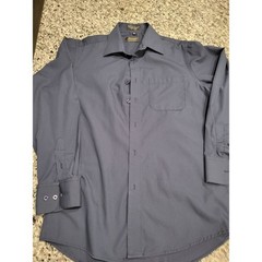 Amanti Dress Shirt Mens 14.5 32/33 Navy Italian Style 60% Cotton Blend Tailored