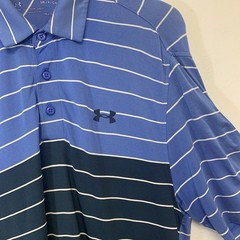 Under Armour Polo Shirt Loose Heatgear Men Small Blue Stripe Active Golf Travel