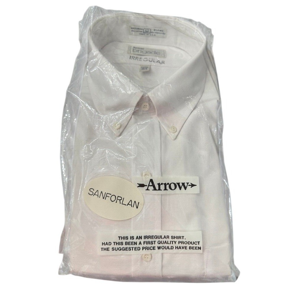 NWT Arrow Brigade Irregular Fitted White Short Sleeve Button Down Men 16 1/2