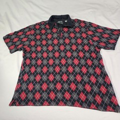 Lyle & Scott Scotland Combed Cotton Red Black Argyle XL Short Sleeve Golf Polo
