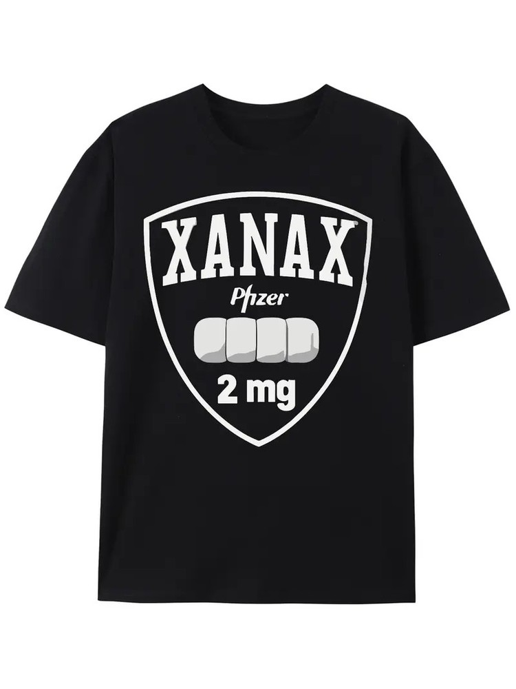 XANAX Black Shield Pattern Short Sleeve, Printed T Men’S and Women’S Cotton Blac