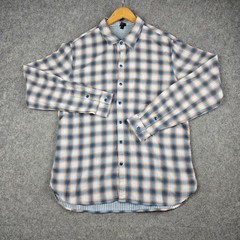 John Varvatos USA Reversible Button Down Shirt Mens Large Blue Plaid Striped