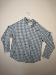 Columbia PFG Fishing Shirt Mens Large Blue Plaid Long Sleeve Omni Shade