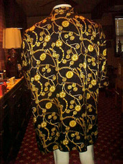VINTAGE MEN SILK SHIRT CUSTOM TAILORED SHORT SLEEVE CHAINS & COINS PRINT 6XLARGE