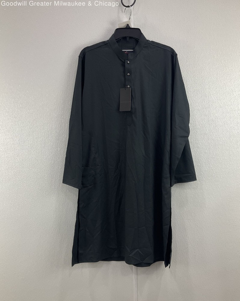 Art Gallery Mens Black Solid Button Front Panjabi Kurta Shirt Size 40 NWT