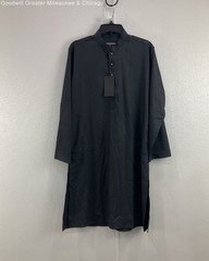 Art Gallery Mens Black Solid Button Front Panjabi Kurta Shirt Size 40 NWT