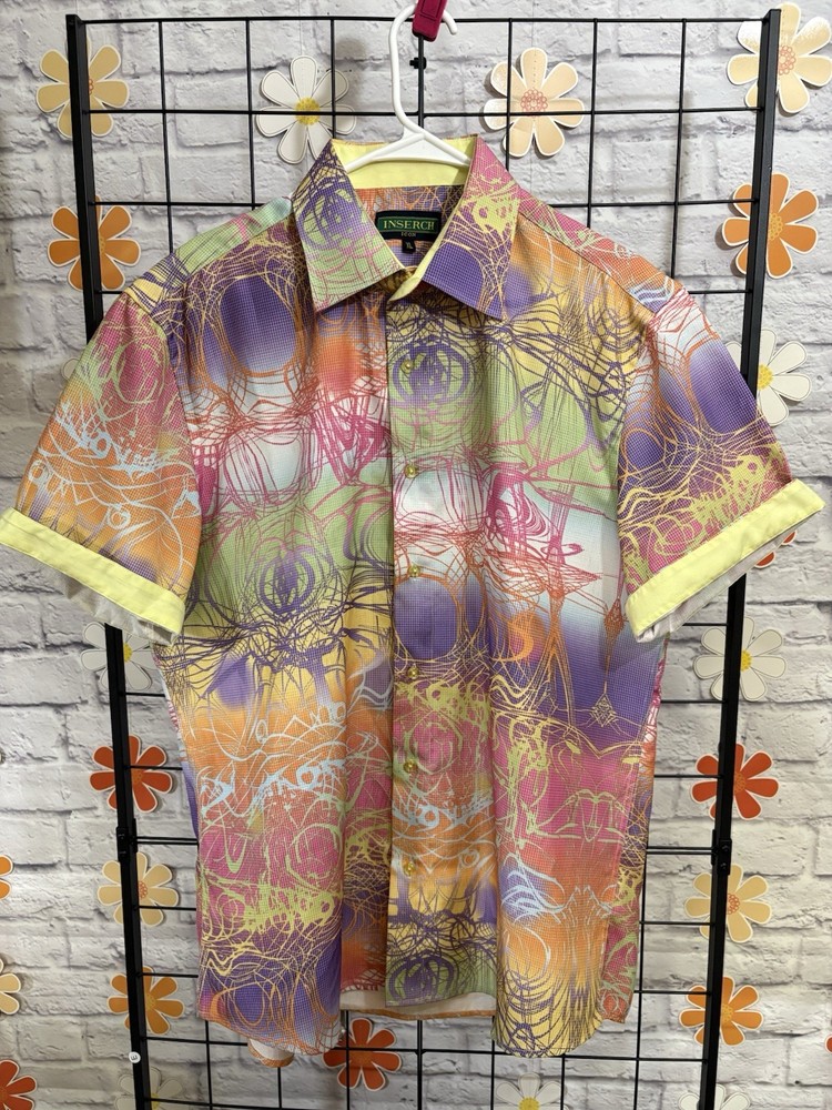 Y2K Inserch Icon Flip Cuffs Button Down Maximalist Wearable Art Size XL