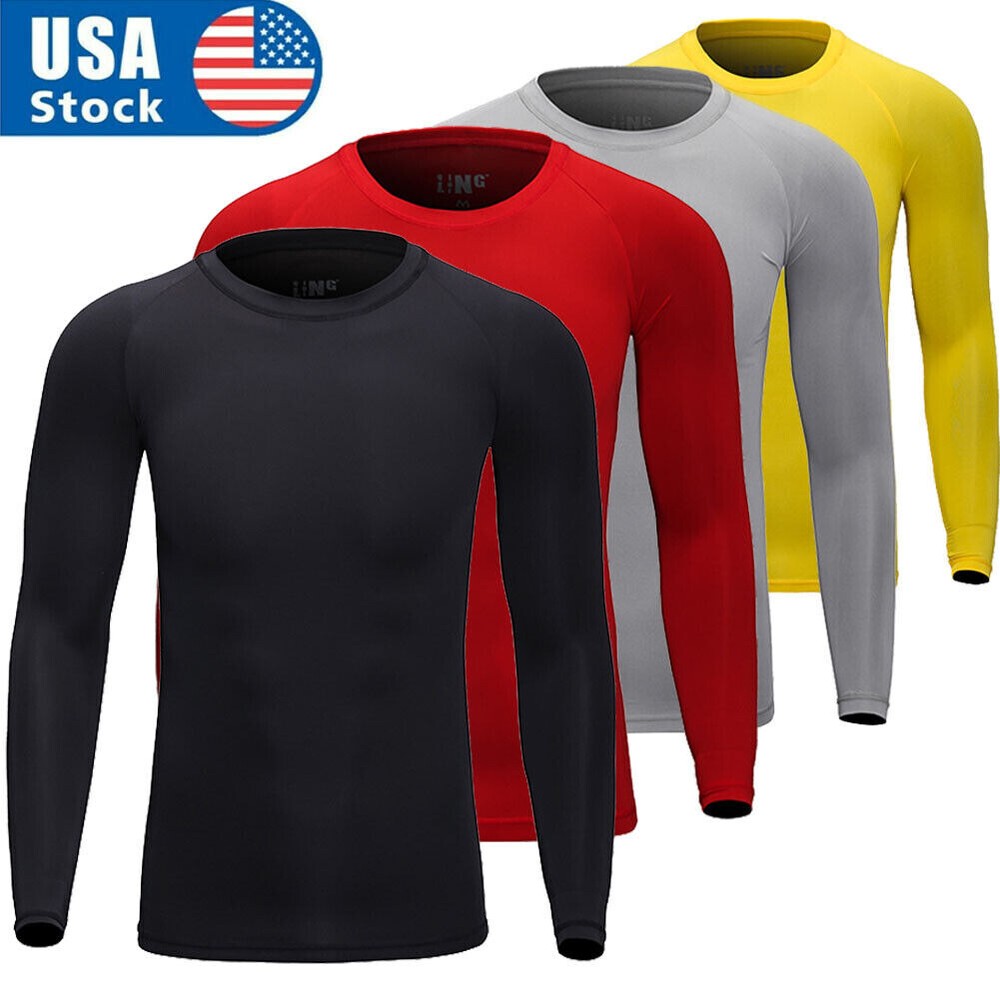 Men’s Athletic Long Sleeve Compression Shirts Dry Fit Sports Gym Shirts Workout