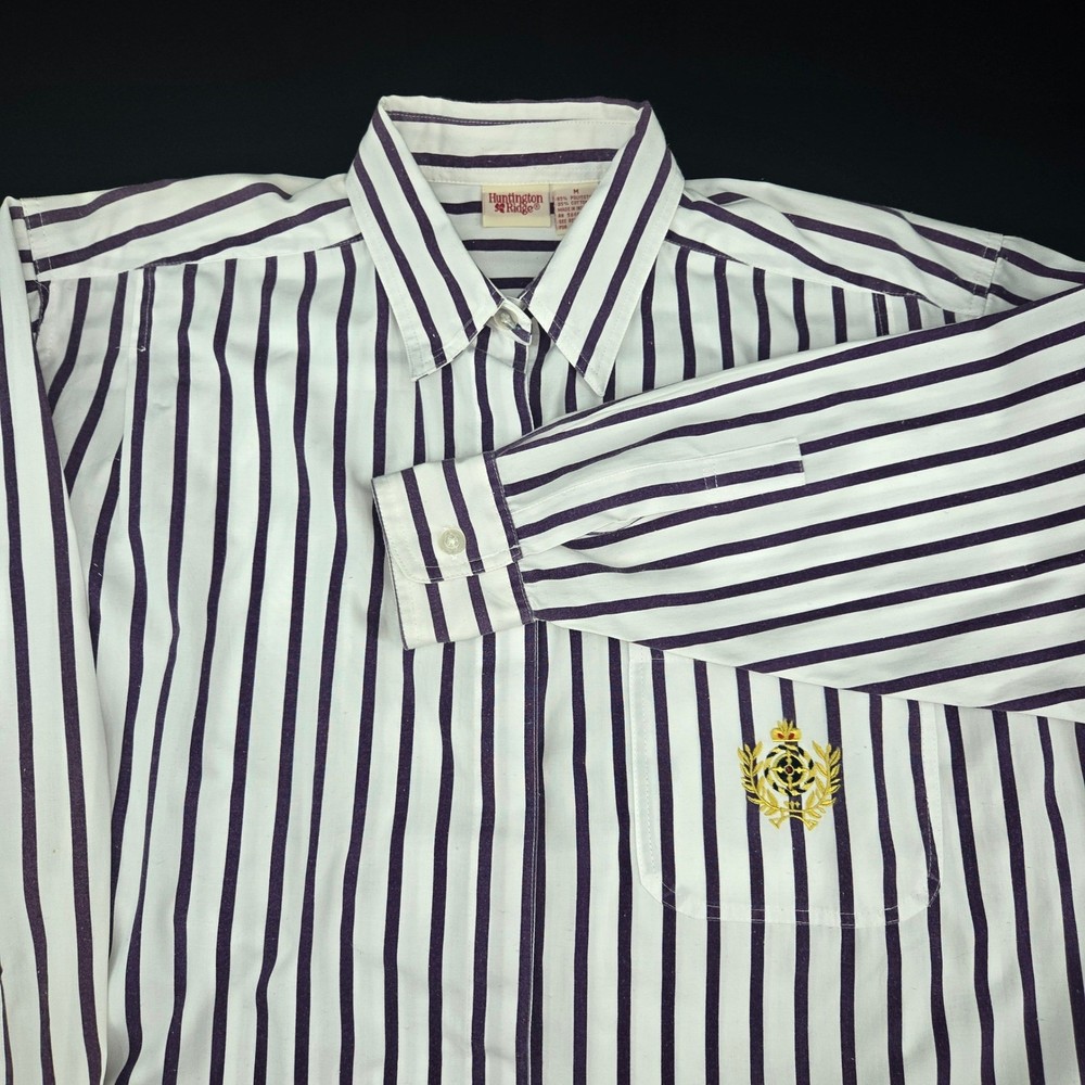 Huntington Ridge Striped Crest Oxford Shirt Medium Deep Purple Black 90s