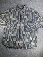 Riscatto Men’s Large Gray Geometric Button Up Shirt Long Sleeve Abstract Print